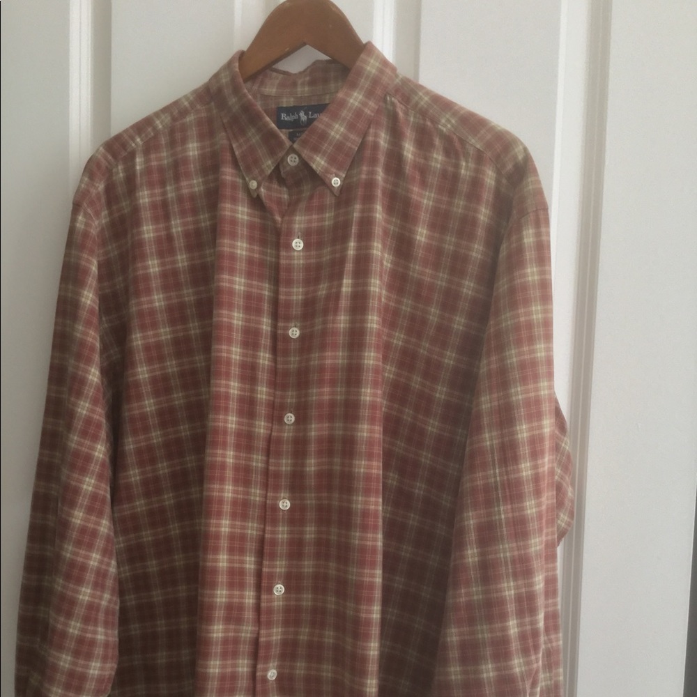Down and burgundy plaid button down shirt